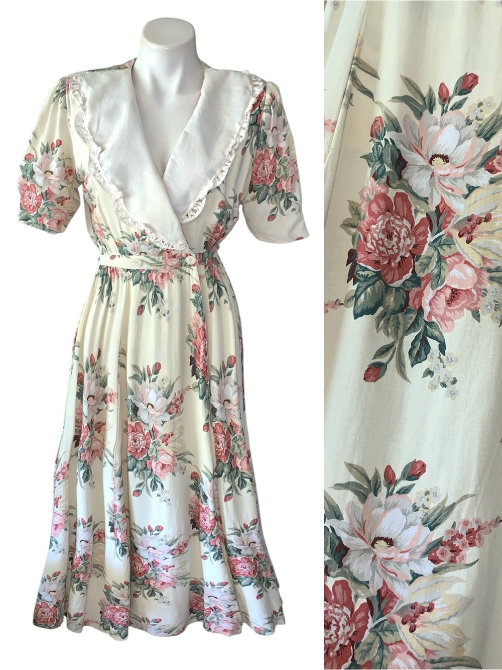 t e a :: Vintage Romantic Prairie Floral Dress Lace Collar